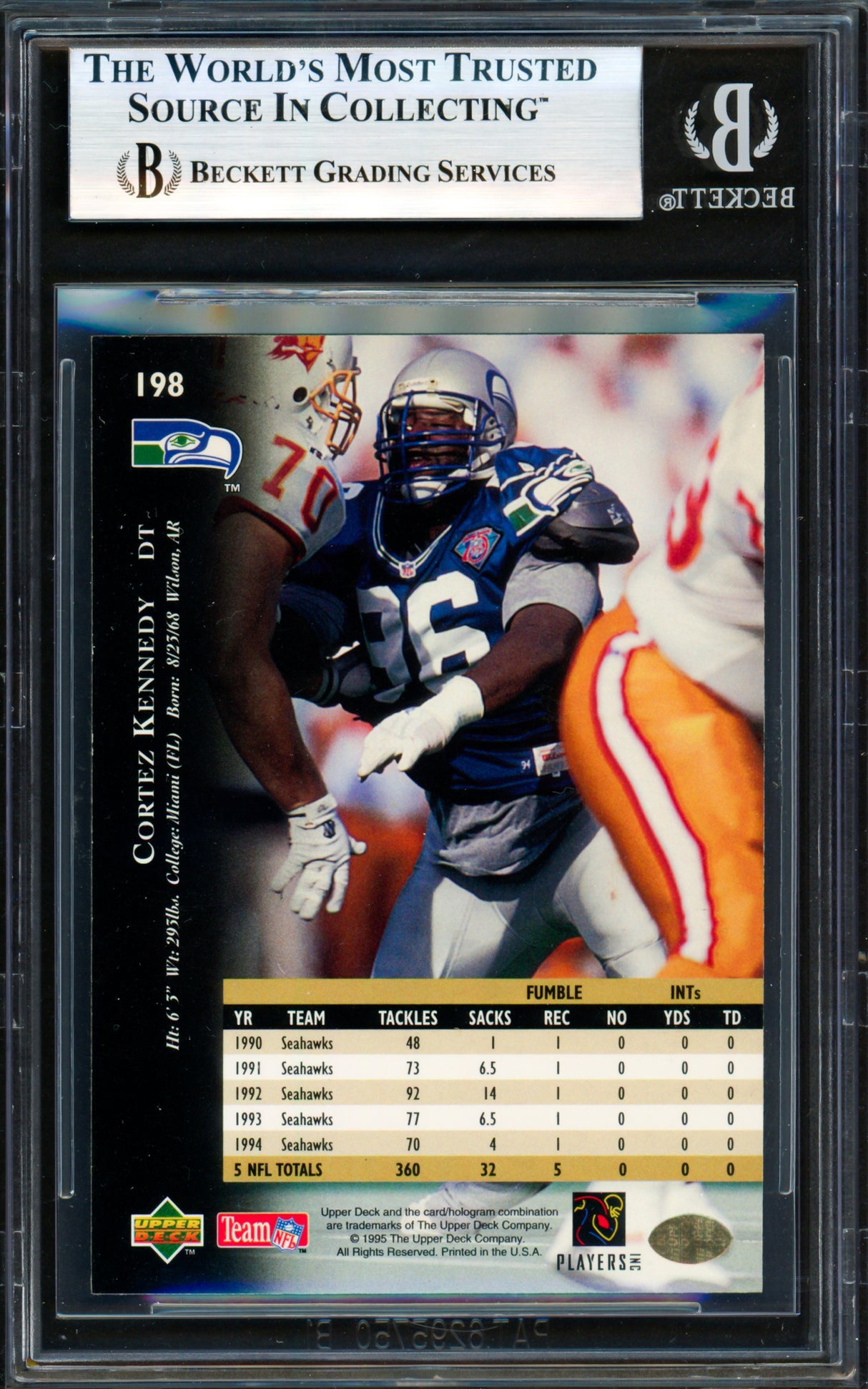 Cortez Kennedy Autographed 1995 Stadium Club Card #161 Seattle Seahawks Beckett BAS #19958206