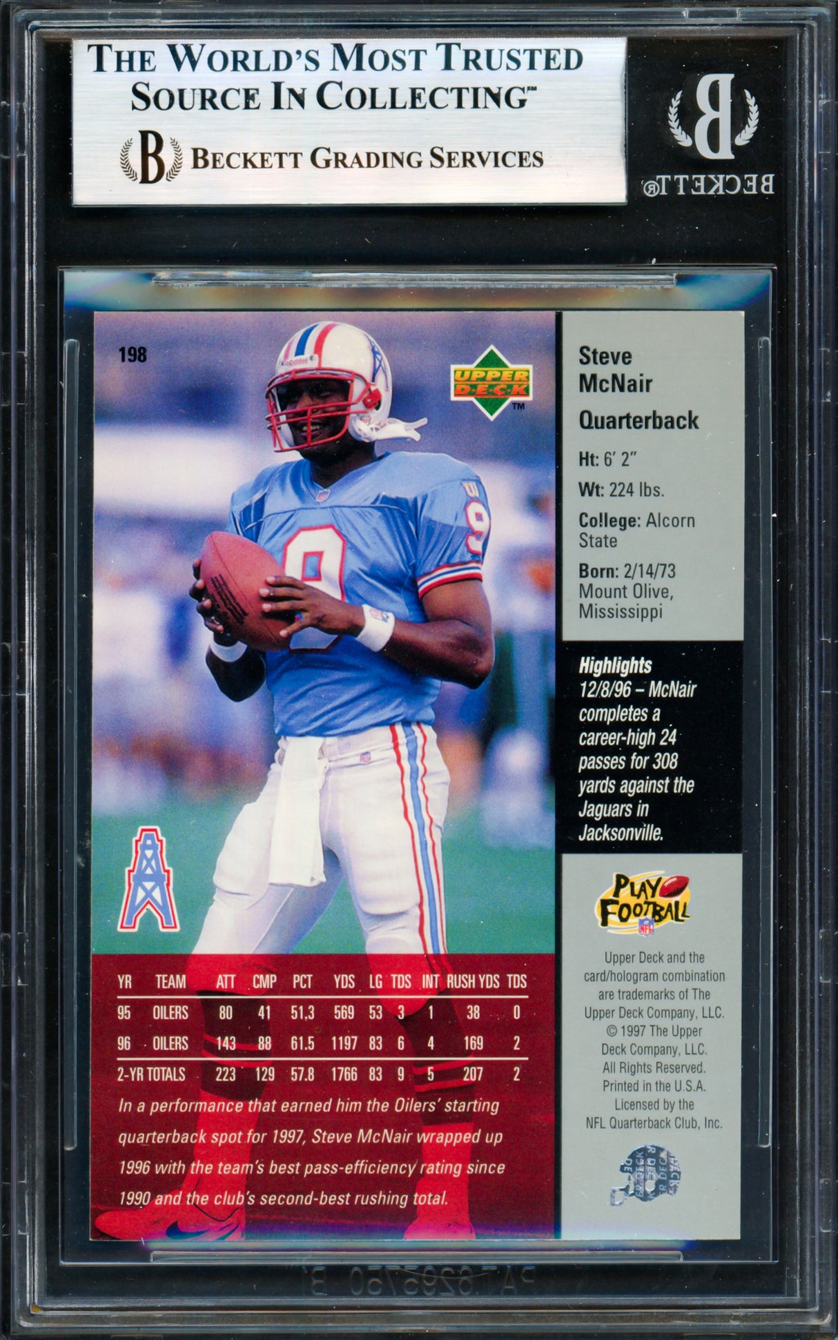 Steve McNair Autographed 1997 Upper Deck Card #198 Houston Oilers Beckett BAS #19958272
