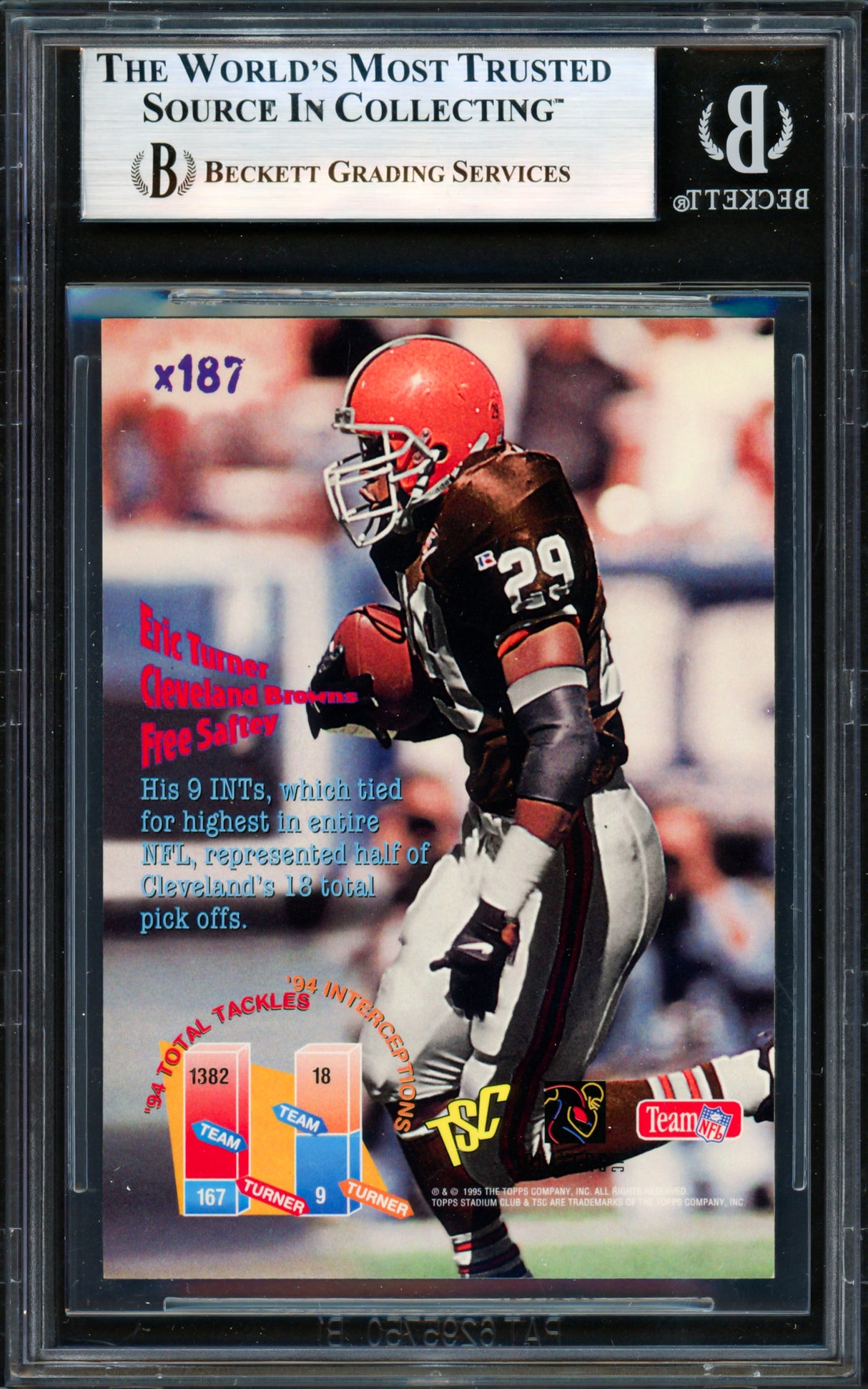 Eric Turner Autographed 1995 Stadium Club Card #X187 Cleveland Browns Beckett BAS #19958674