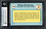 Rickey Henderson Autographed 1982 Fleer Card #643 Oakland A's "130 Steal Record" Beckett BAS #19829887