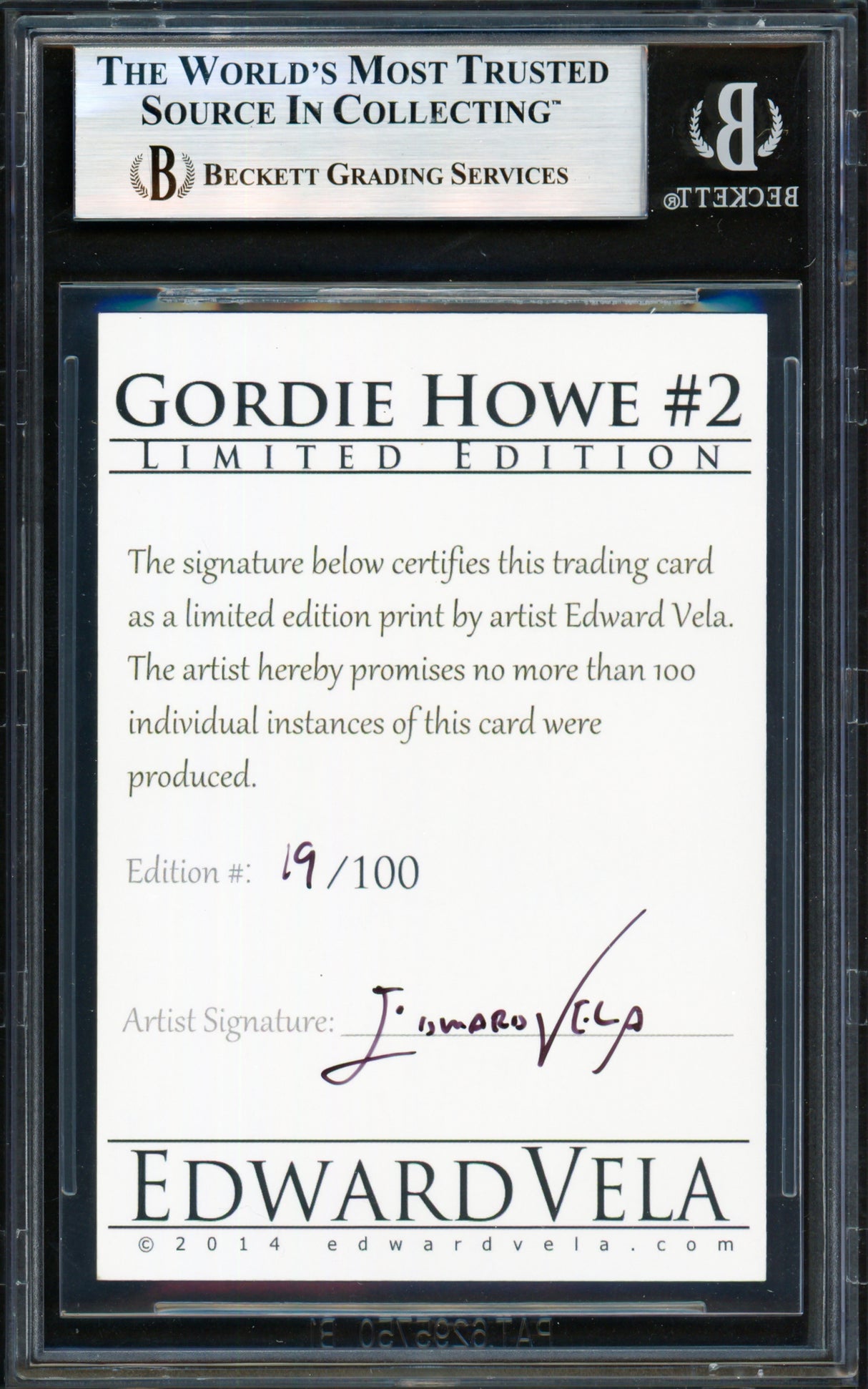 Gordie Howe Autographed 2014 Edward Vela Sketch Card #2 Detroit Red Wings "HOF 72" Beckett BAS #19829890