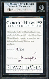 Gordie Howe Autographed 2014 Edward Vela Sketch Card #2 Detroit Red Wings "HOF 72" Beckett BAS #19829890