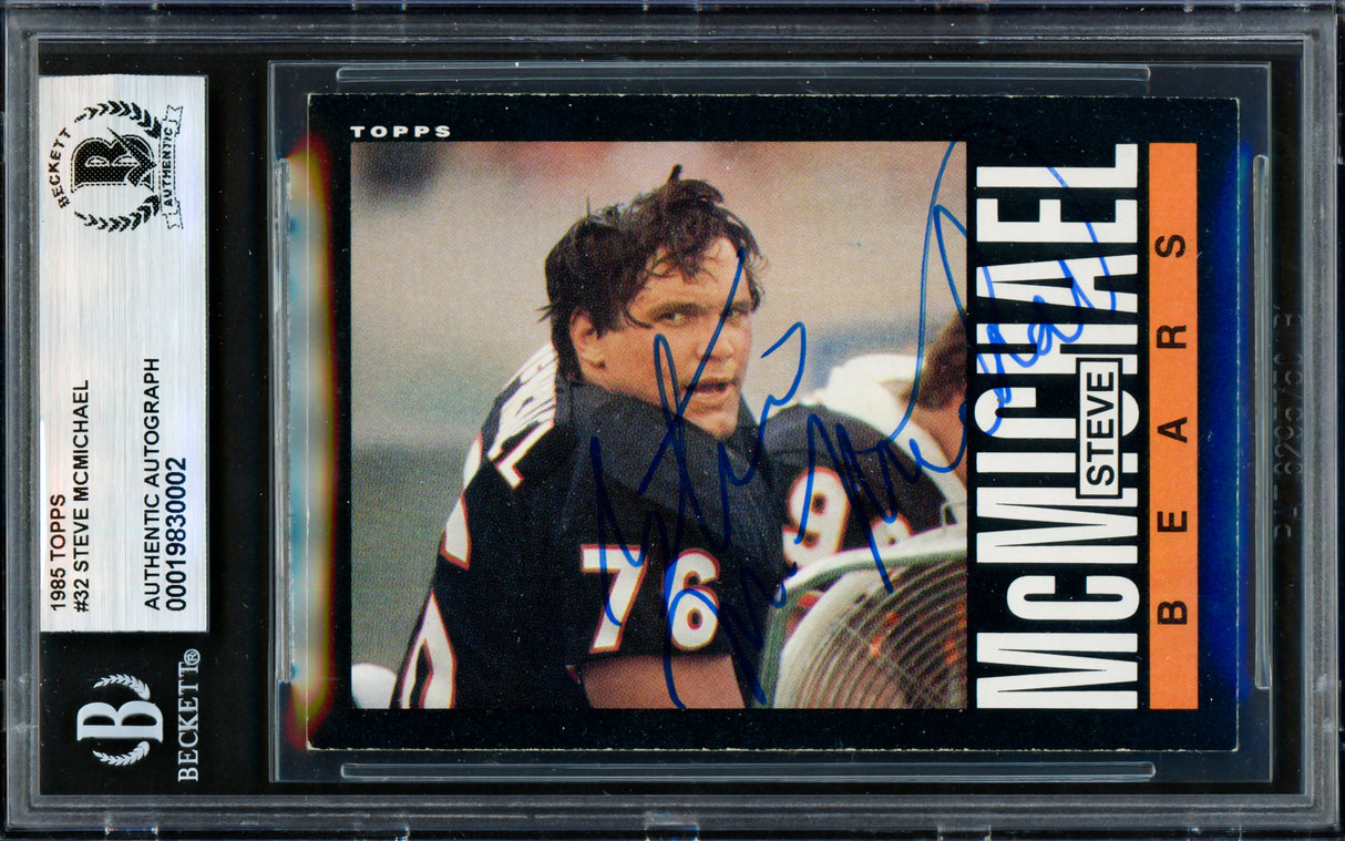 Steve McMichael Autographed 1985 Topps Rookie Card #32 Chicago Bears Beckett BAS #19830002