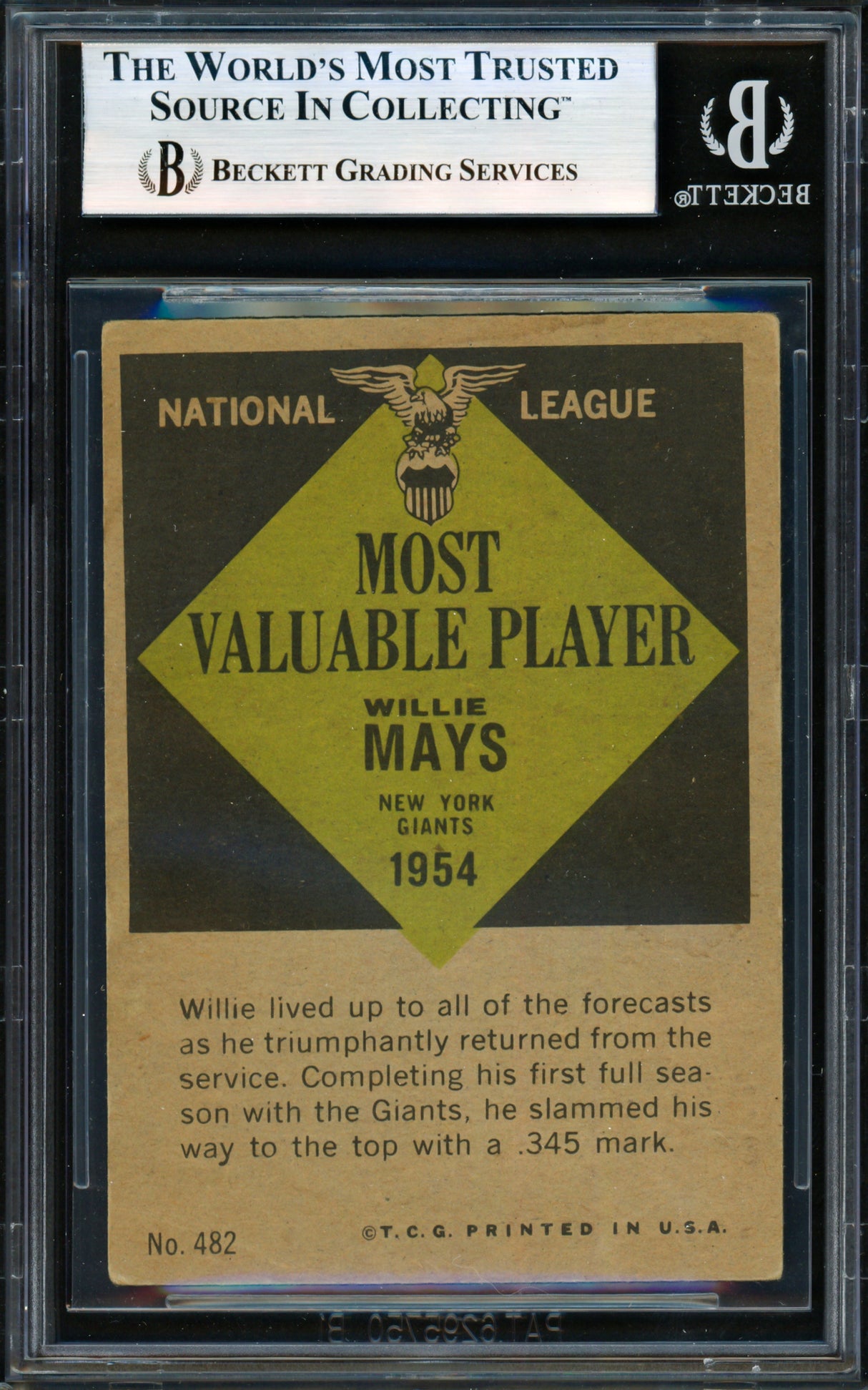 Willie Mays Autographed 1961 Topps Card #482 San Francisco Giants Beckett BAS #19830003