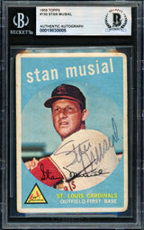 Stan Musial Autographed 1959 Topps Card #150 St. Louis Cardinals Beckett BAS #19830005
