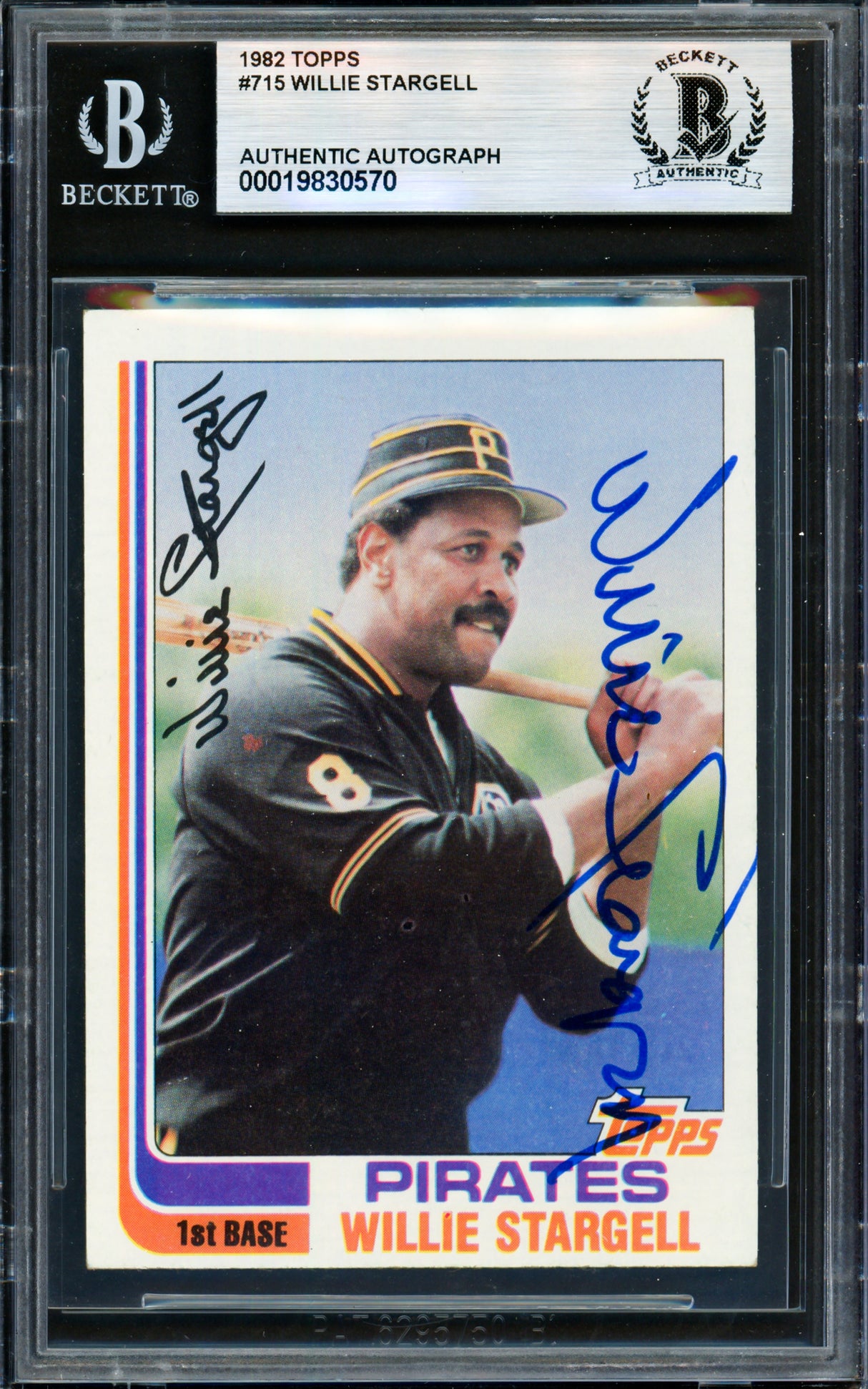 Willie Stargell Autographed 1982 Topps Card #715 Pittsburgh Pirates Beckett BAS #19830570