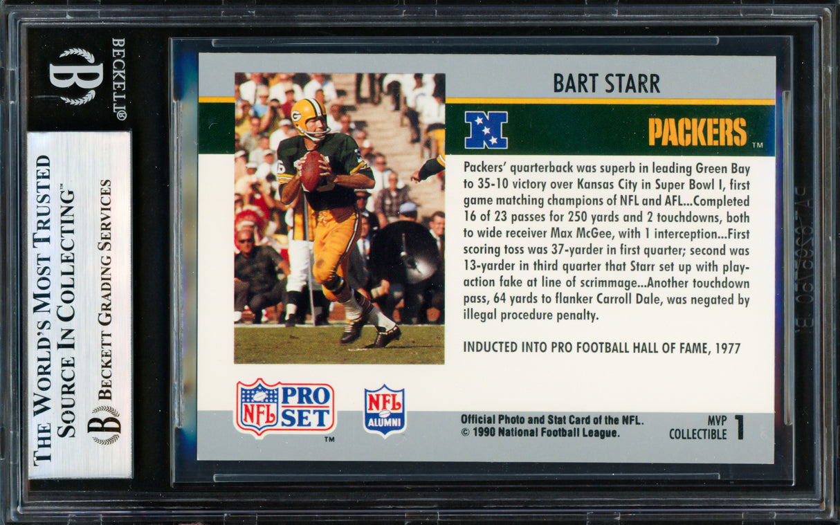 Bart Starr Autographed 1990 Pro Set Card #1 Green Bay Packers Beckett BAS #19830571