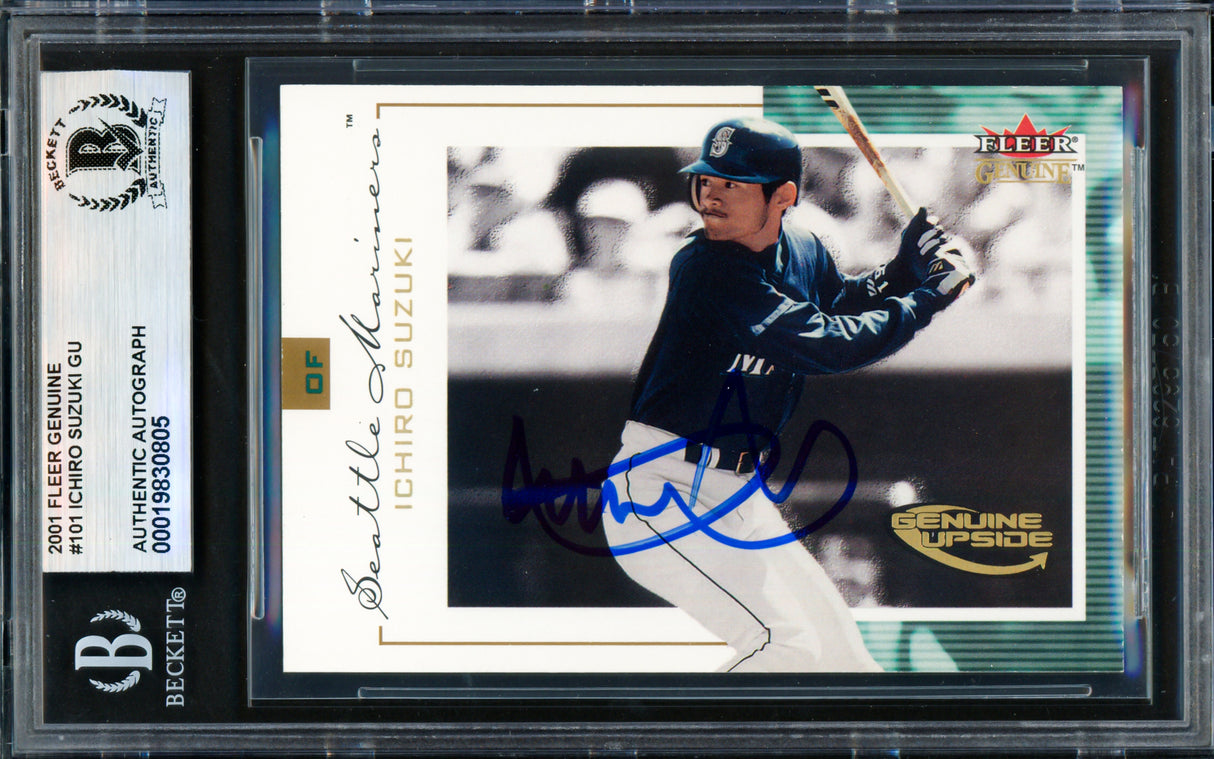 Ichiro Suzuki Autographed 2001 Fleer Genuine Rookie Card #101 Seattle Mariners Beckett BAS #19830805