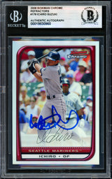 Ichiro Suzuki Autographed 2008 Bowman Chrome Refractor Card #176 Seattle Mariners Beckett BAS #19830960