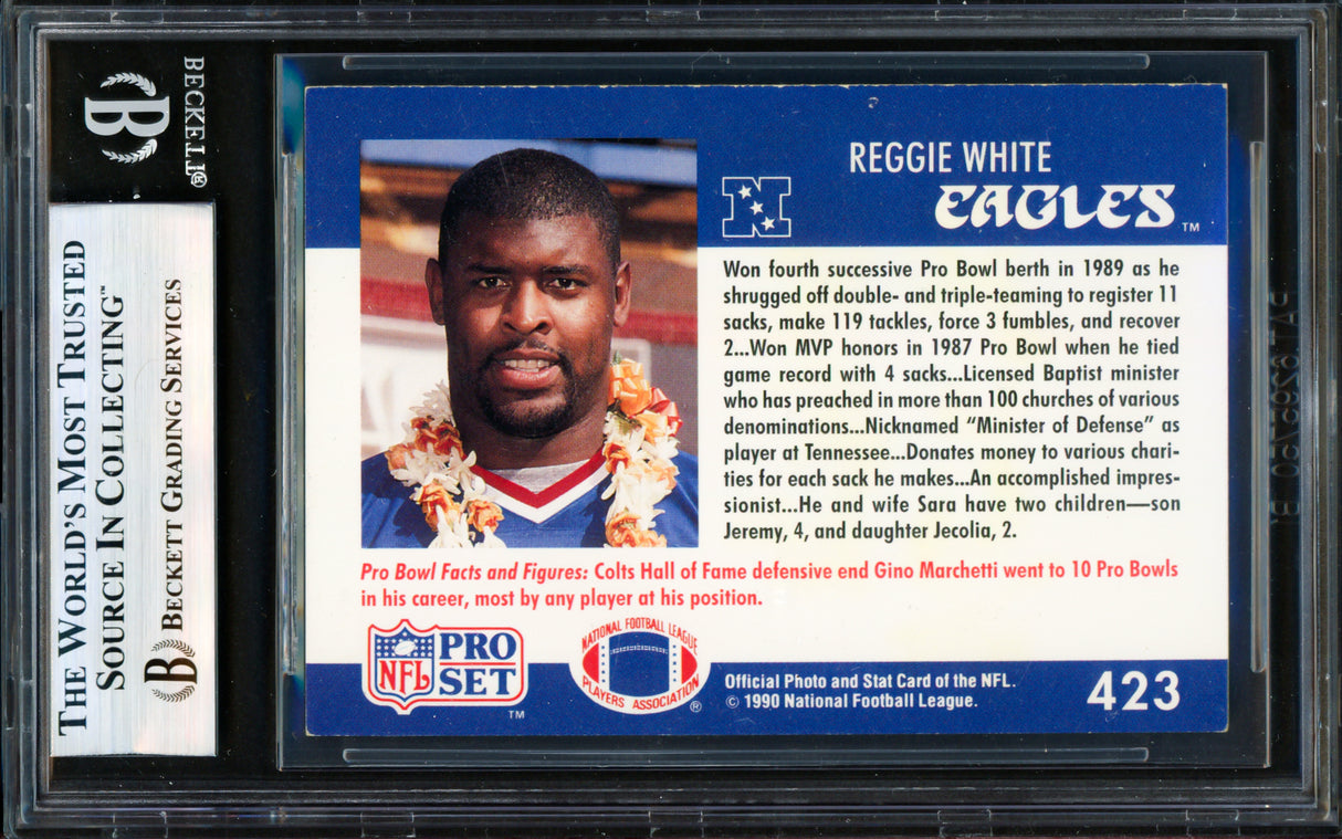 Reggie White Autographed 1990 Pro Set Card #423 Philadelphia Eagles Beckett BAS #19831470