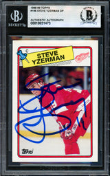 Steve Yzerman Autographed 1988-89 Topps Card #196 Detroit Red Wings Beckett BAS #19831473