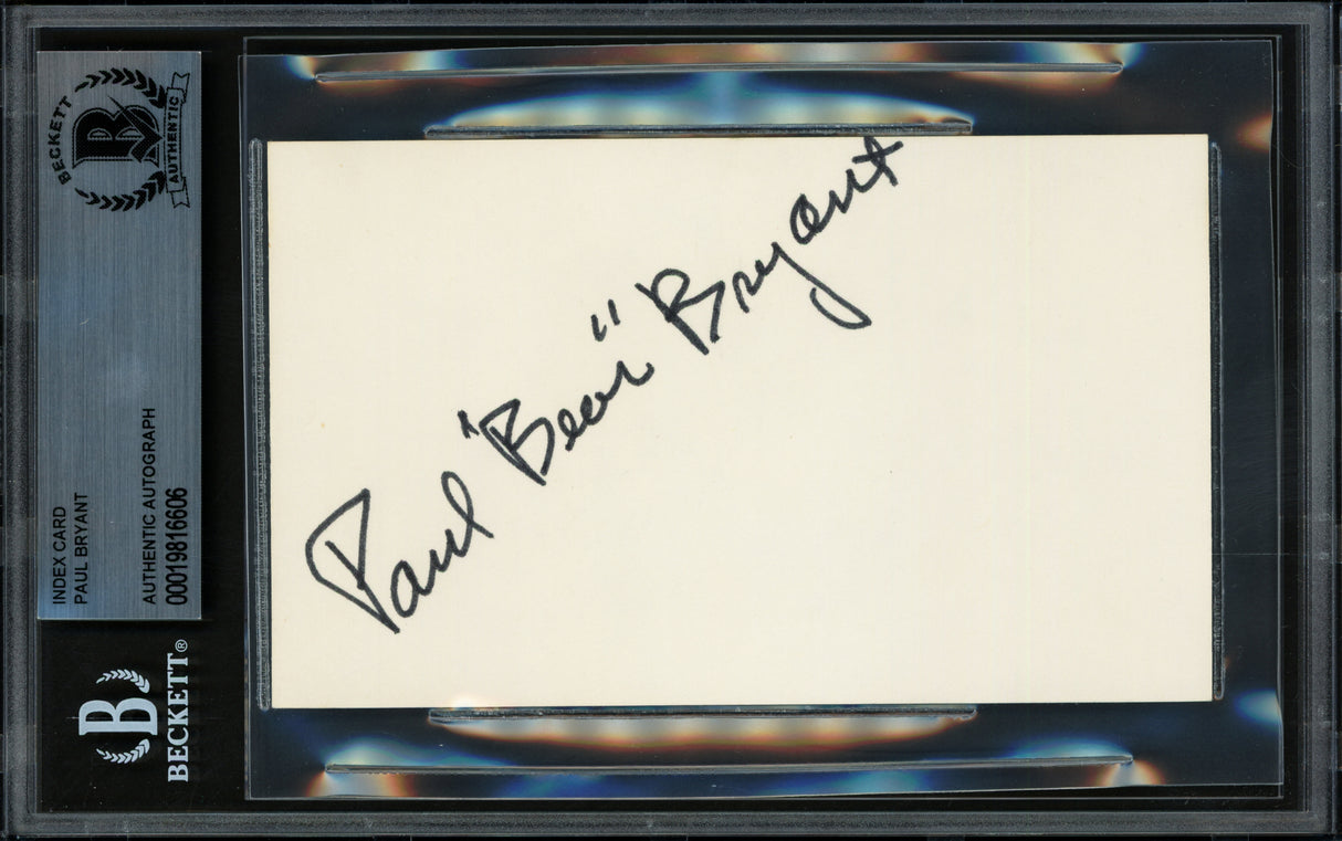 Paul Bear Bryant Autographed 3x5 Index Card Alabama Beckett BAS #19816606