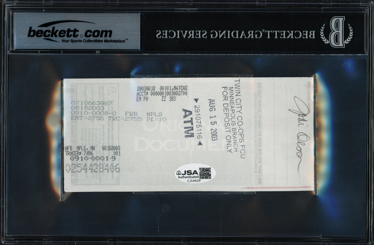 Kirby Puckett Autographed Check Minnesota Twins Beckett BAS #19815715