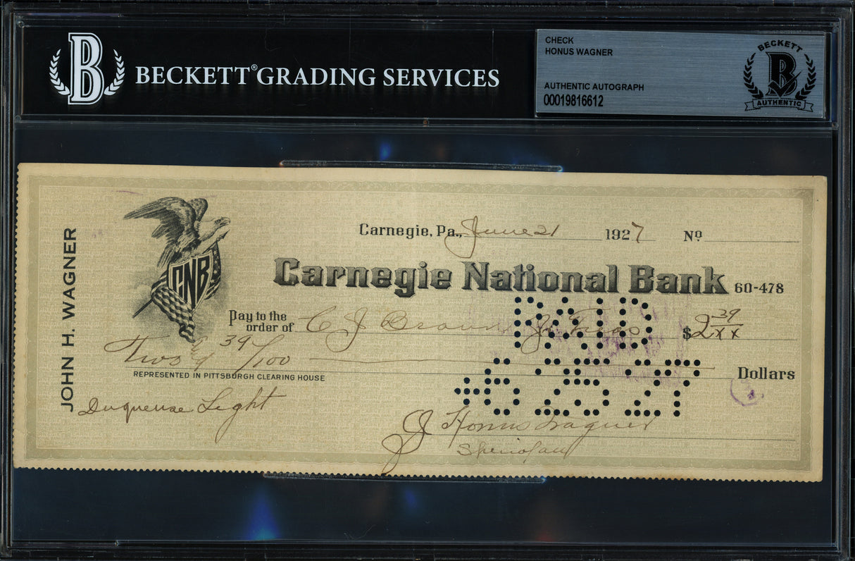 Honus Wagner Autographed Check Beckett BAS #19816612