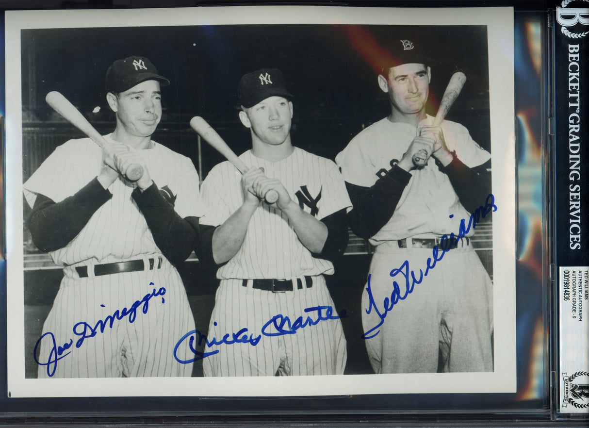 Mickey Mantle, Joe Dimaggio & Ted Williams Autographed 8x10 Photo Auto Grade Mint 9 Beckett BAS #19814836
