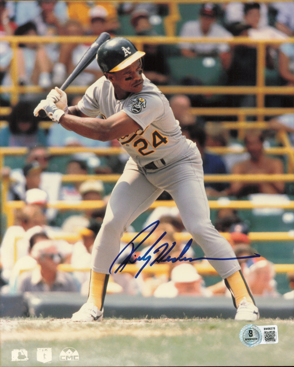 Rickey Henderson Autographed 8x10 Photo Oakland A's Beckett BAS QR #BW06378