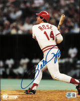 Pete Rose Autographed 8x10 Photo Cincinnati Reds Beckett BAS QR #BV86513