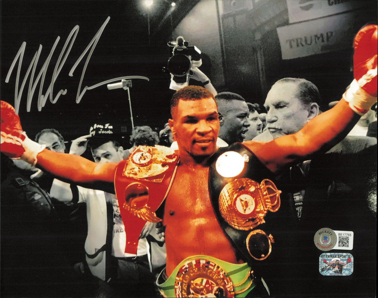 Mike Tyson Autographed 8x10 Photo Belts Beckett BAS #BE17765
