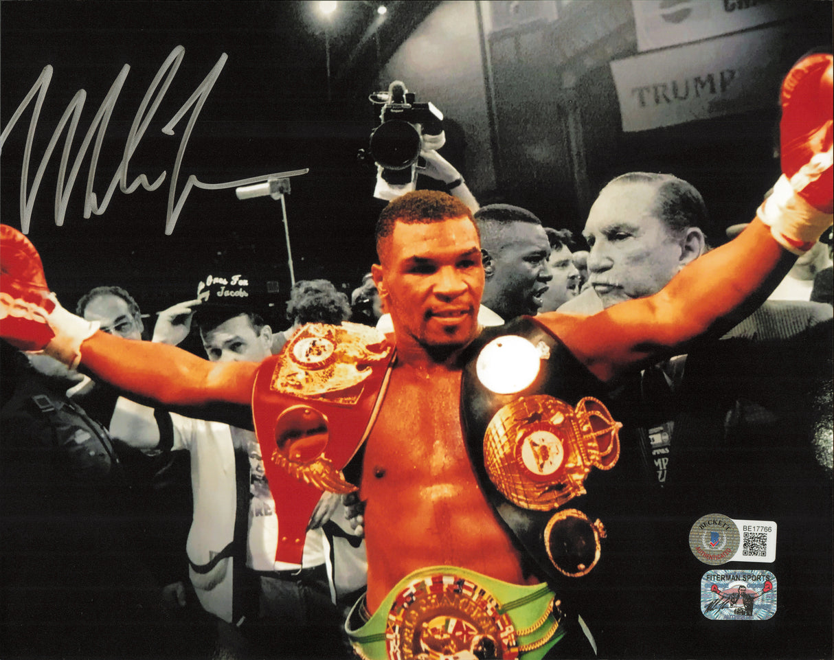 Mike Tyson Autographed 8x10 Photo Belts Beckett BAS #BE17766