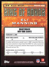 Eli Manning Autographed 2008 Topps Ring of Honor Card #RH42-EM New York Giants SKU #265322