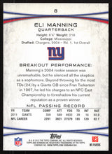 Eli Manning Autographed 2012 Bowman Card #8 New York Giants SKU #265323