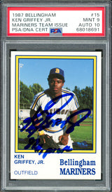 Ken Griffey Jr. Autographed 1987 Bellingham Rookie Card #15 Seattle Mariners PSA 9 Auto Grade Gem Mint 10 "87 #1 Pick" PSA/DNA #68018691