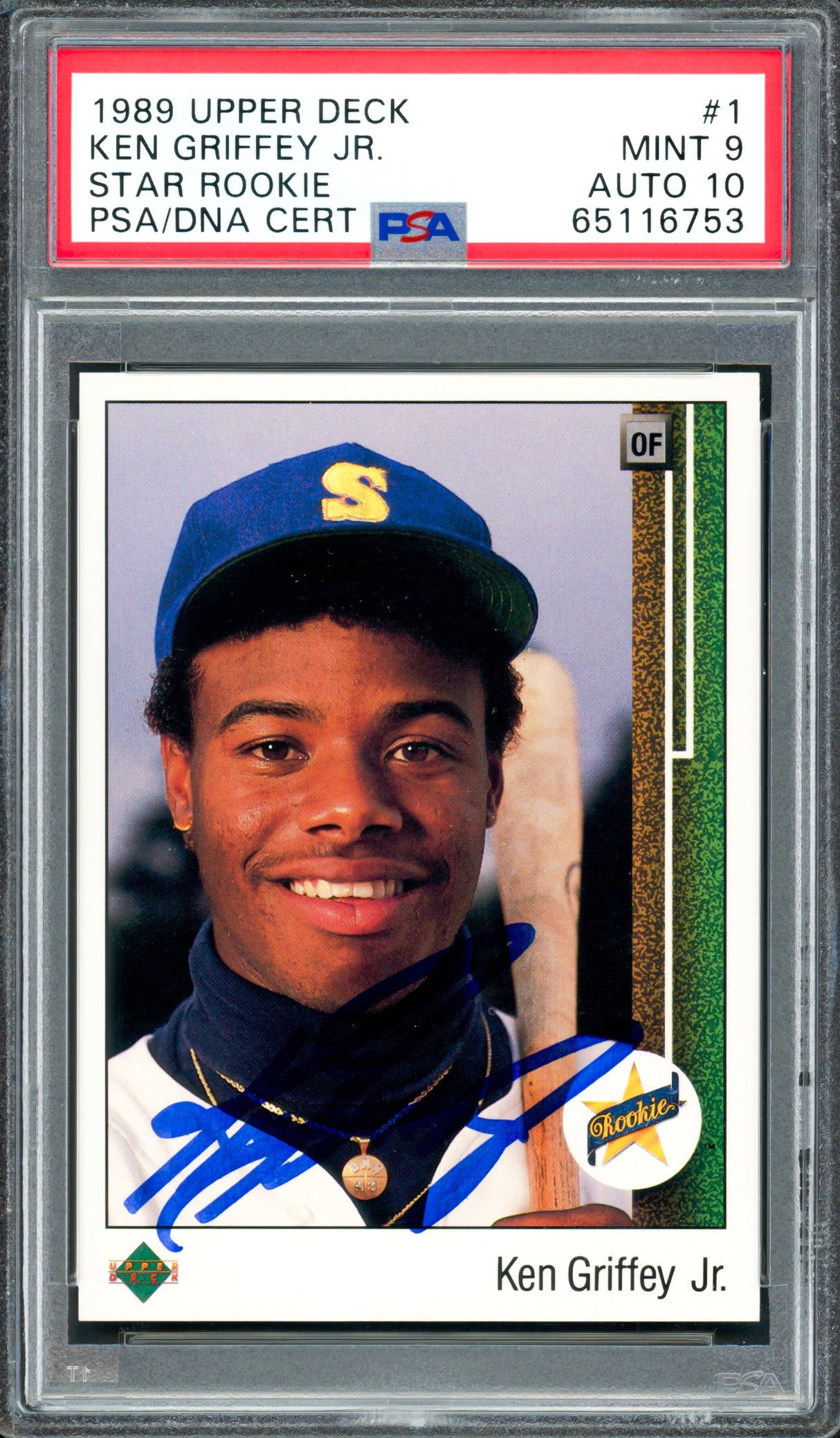 Ken Griffey Jr. Autographed 1989 Upper Deck Rookie Card #1 Seattle Mariners PSA 9 Auto Grade Gem Mint 10 PSA/DNA #65116753