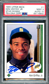 Ken Griffey Jr. Autographed 1989 Upper Deck Rookie Card #1 Seattle Mariners PSA 9 Auto Grade Gem Mint 10 PSA/DNA #65116802