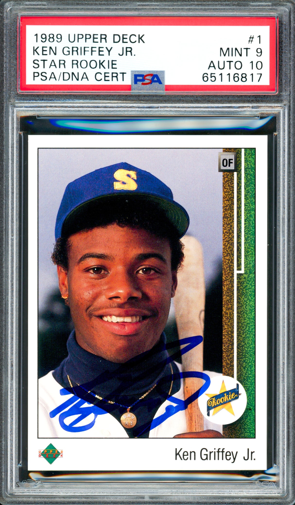 Ken Griffey Jr. Autographed 1989 Upper Deck Rookie Card #1 Seattle Mariners PSA 9 Auto Grade Gem Mint 10 PSA/DNA #65116817