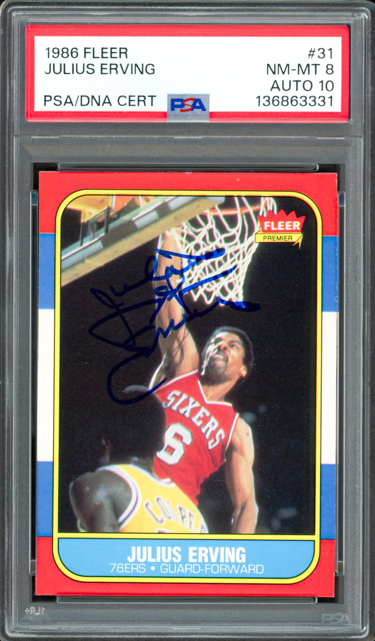 Julius Dr. Erving Autographed 1986 Fleer Card #31 Philadelphia 76ers PSA 8 Auto Grade Gem Mint 10 PSA/DNA #136863331