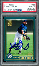 Ichiro Suzuki Autographed 2001 Topps Rookie Card #726 Seattle Mariners PSA 9 Auto Grade Gem Mint 10 PSA/DNA #69276702