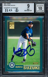 Ichiro Suzuki Autographed 2001 Topps Rookie Card #726 Seattle Mariners BGS 9 Auto Grade Gem Mint 10 Beckett BAS #15681331