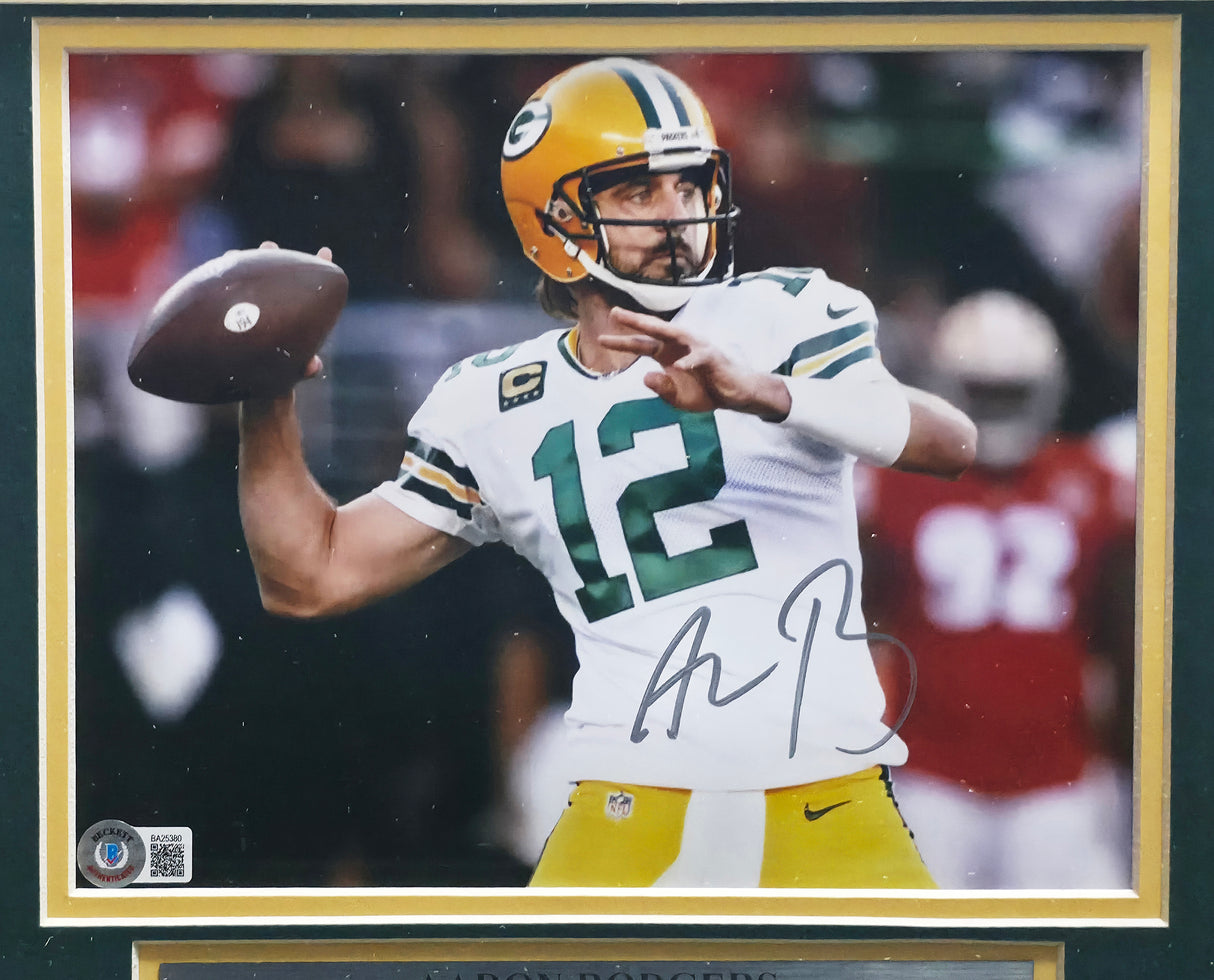 Aaron Rodgers Autographed Framed 8x10 Photo Green Bay Packers Beckett BAS QR #BA25380