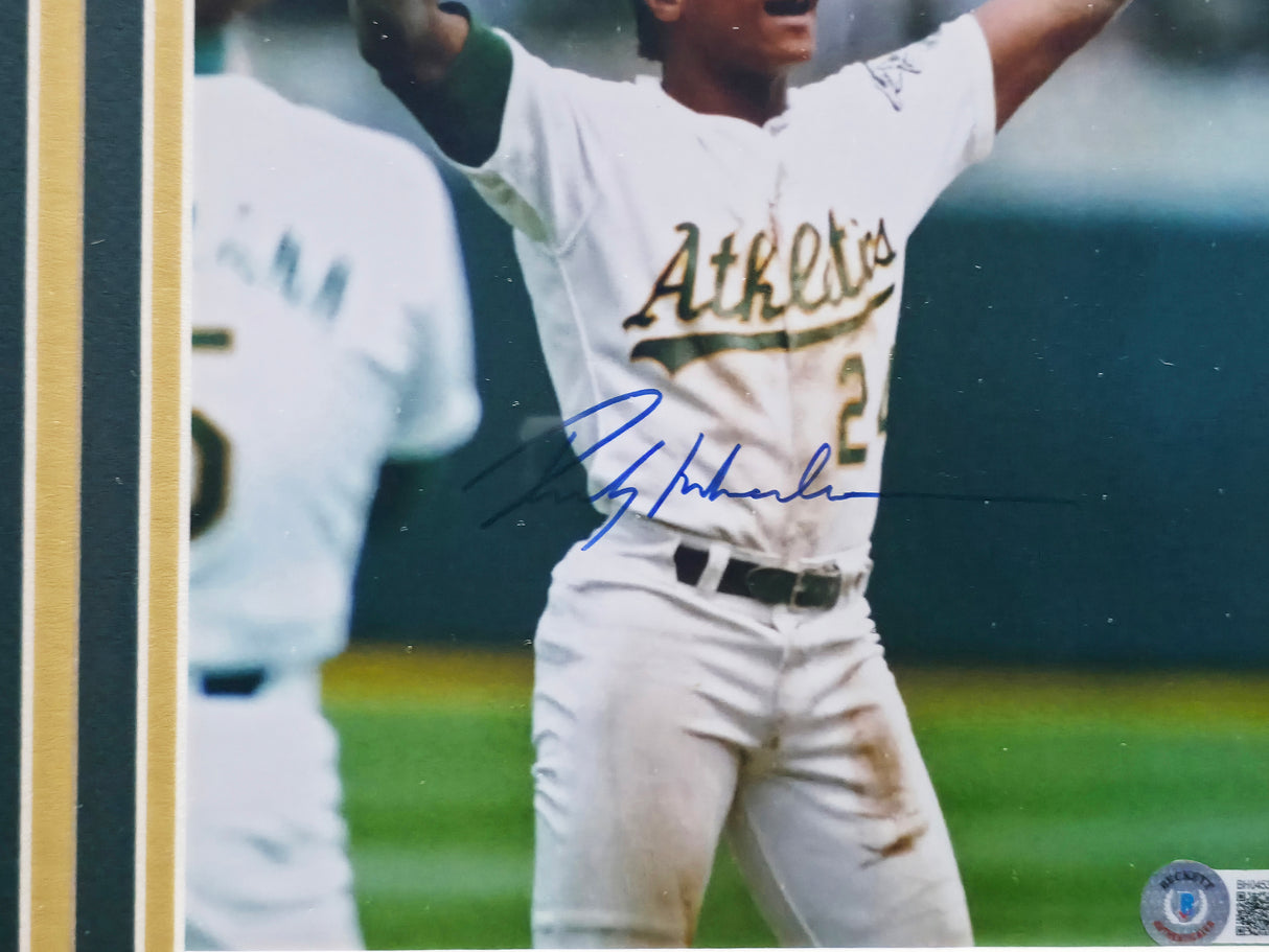Rickey Henderson Autographed Framed 8x10 Photo Oakland A's Beckett BAS QR #BH04538