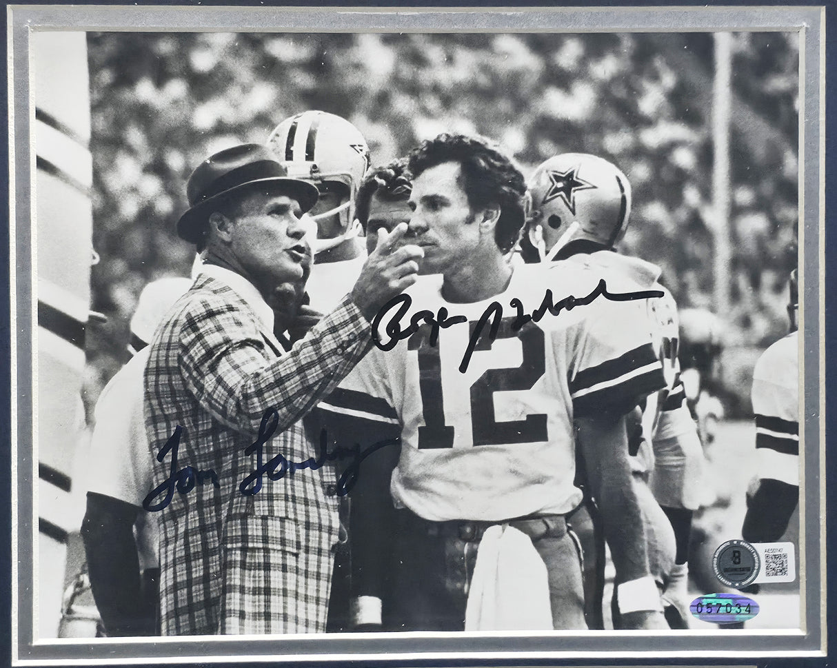 Tom Landry & Roger Staubach Autographed Framed 8x10 Photo Dallas Cowboys Beckett BAS #AE50747