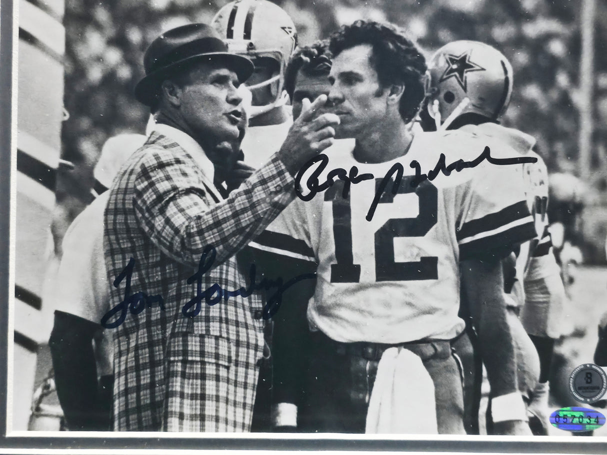 Tom Landry & Roger Staubach Autographed Framed 8x10 Photo Dallas Cowboys Beckett BAS #AE50747