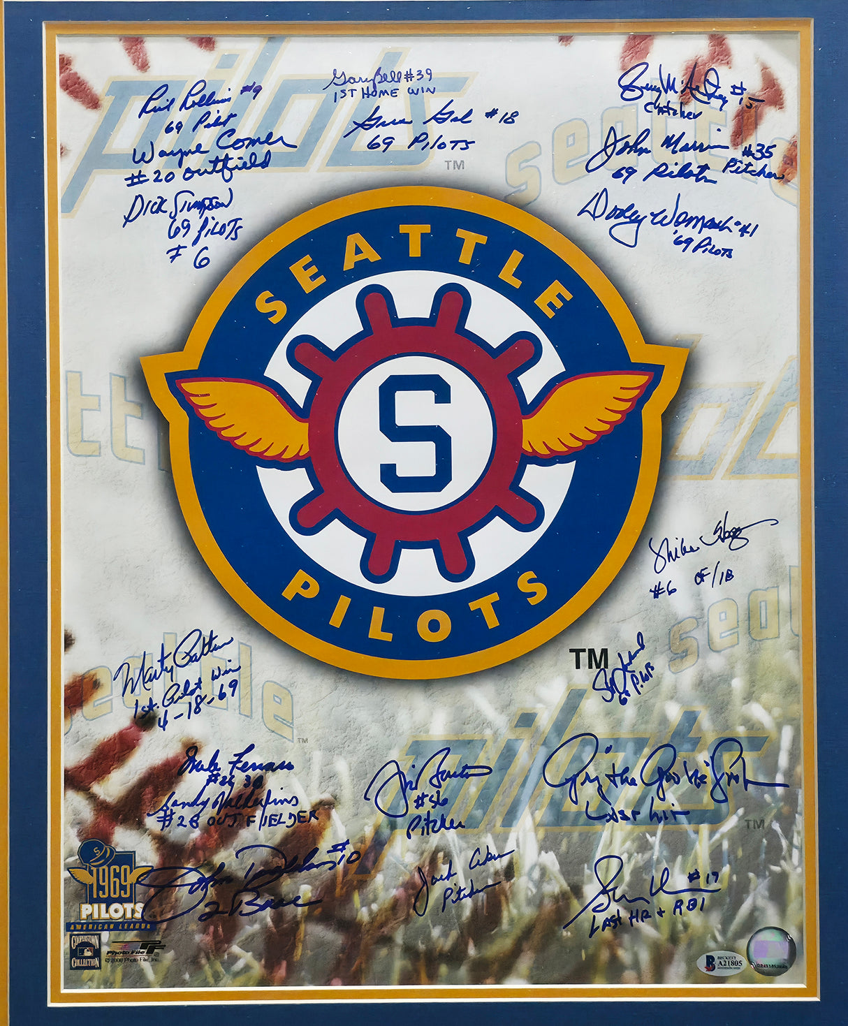 1969 Seattle Pilots Team Autographed Framed 16x20 Photo With 18 Signatures Beckett BAS #A21805