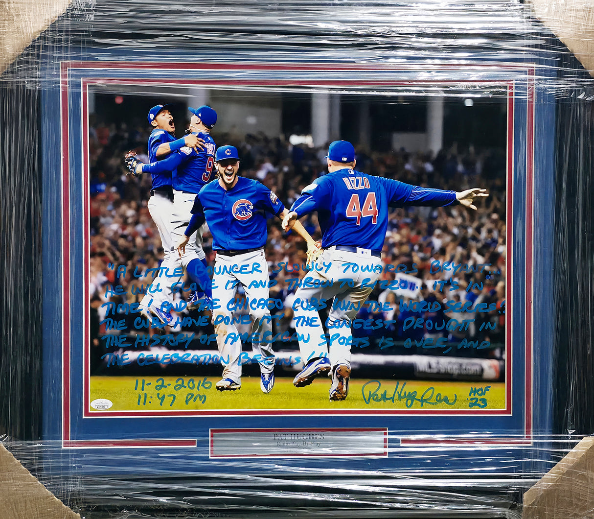 Pat Hughes Autographed Framed 16x20 Photo Chicago Cubs 2016 World Series Play By Play JSA #AU79270
