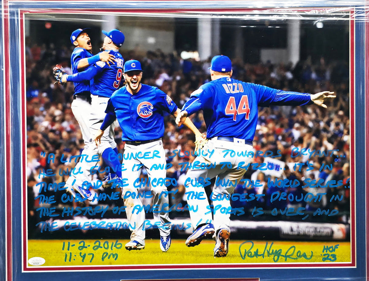 Pat Hughes Autographed Framed 16x20 Photo Chicago Cubs 2016 World Series Play By Play JSA #AU79270
