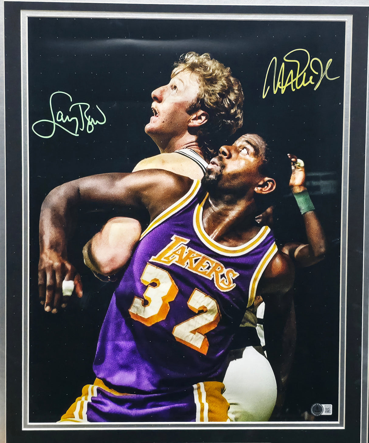 Larry Bird & Magic Johnson Autographed Framed 16x20 Photo (Creased) Beckett BAS Witness #3W385628