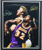 Larry Bird & Magic Johnson Autographed Framed 16x20 Photo (Creased) Beckett BAS Witness #3W385628