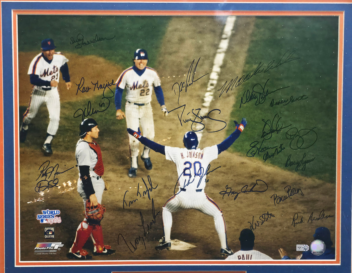1986 New York Mets World Series Champions Autographed Framed 16x20 Photo With 26 Signatures Including Gary Carter MLB Holo #LH180734