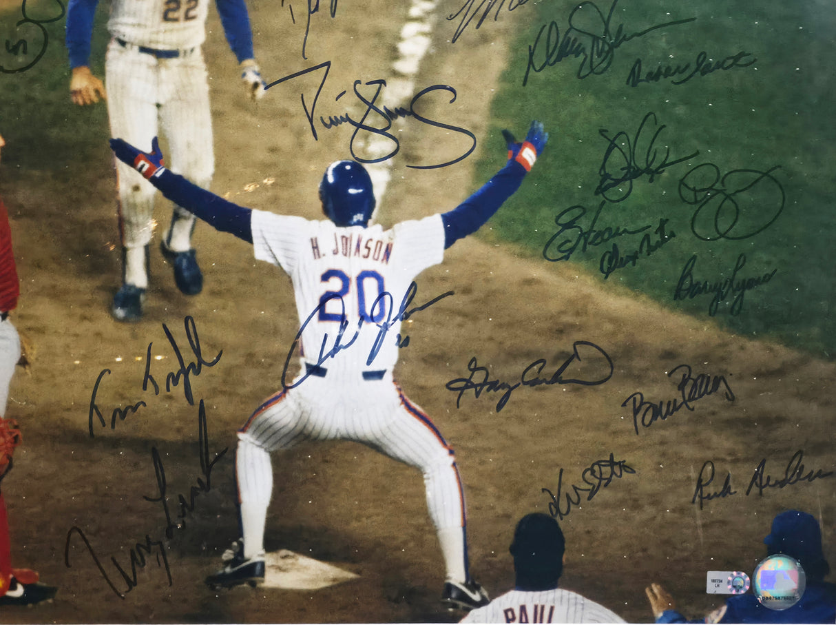 1986 New York Mets World Series Champions Autographed Framed 16x20 Photo With 26 Signatures Including Gary Carter MLB Holo #LH180734