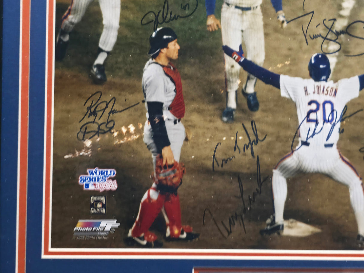 1986 New York Mets World Series Champions Autographed Framed 16x20 Photo With 26 Signatures Including Gary Carter MLB Holo #LH180734