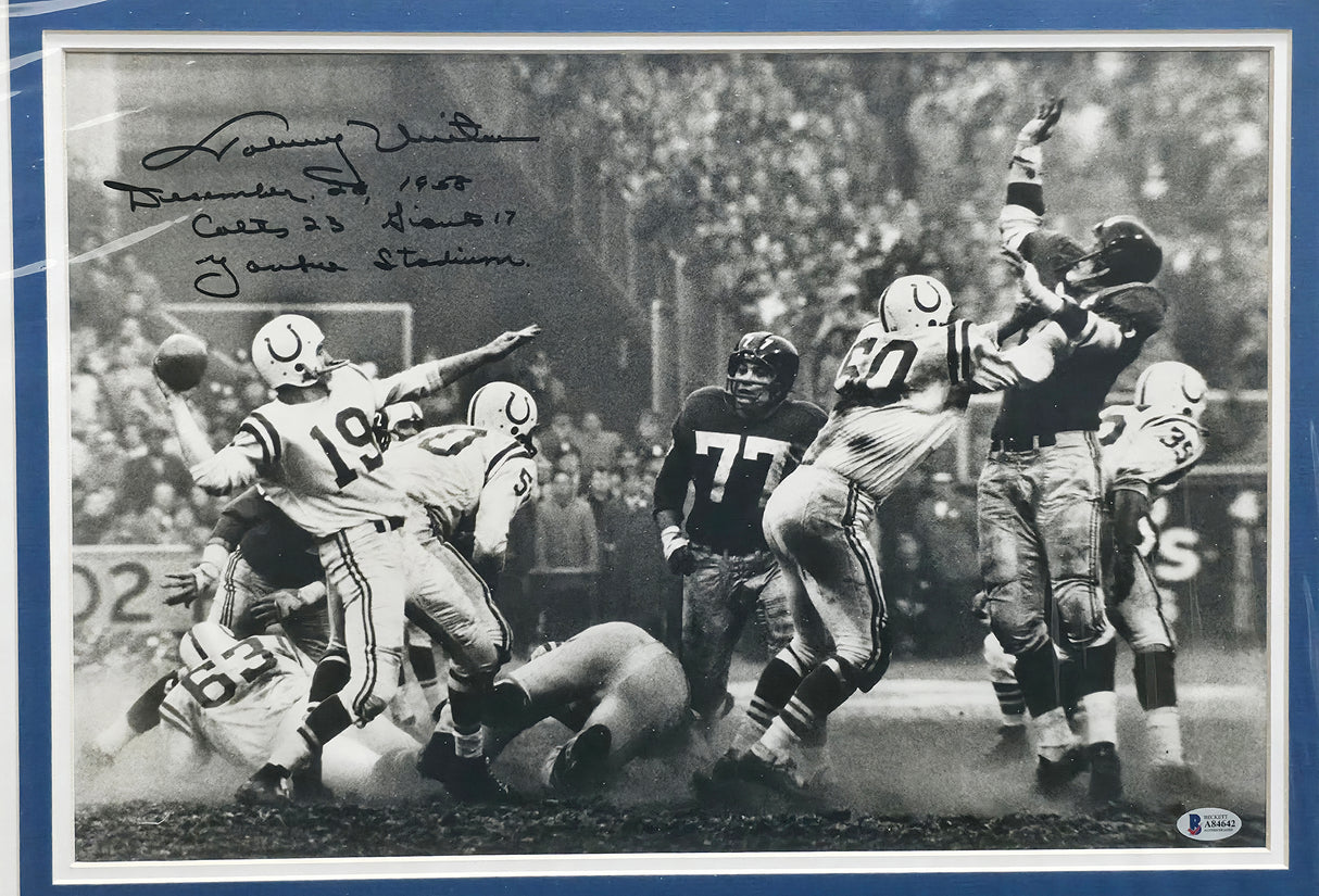 Johnny Unitas Autographed Framed 16x20 Photo Baltimore Colts "December 28, 1958 Colts 23 Giants 17" Beckett BAS #A84642