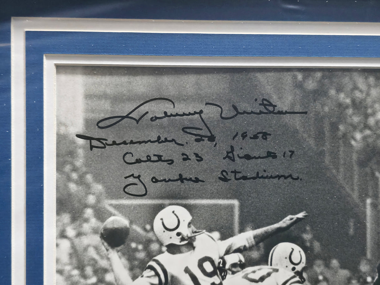 Johnny Unitas Autographed Framed 16x20 Photo Baltimore Colts "December 28, 1958 Colts 23 Giants 17" Beckett BAS #A84642