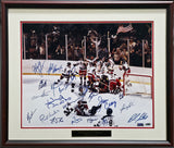 1980 Team USA Miracle On Ice Autographed Framed 16x20 Photo With 20 Signatures Including Herb Brooks Beckett BAS #AE49040