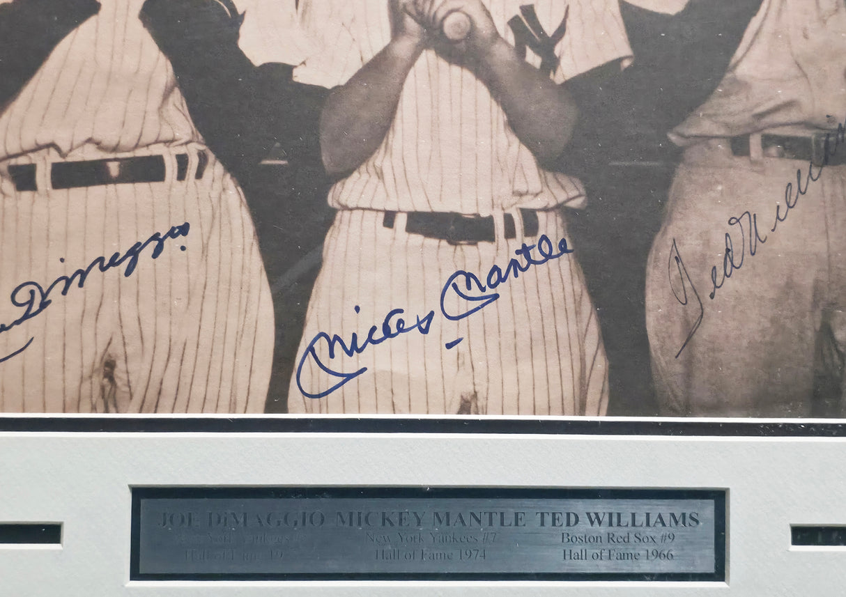 Mickey Mantle, Ted Williams & Joe DiMaggio Autographed Framed 11x14 Photo Beckett BAS #AE65547