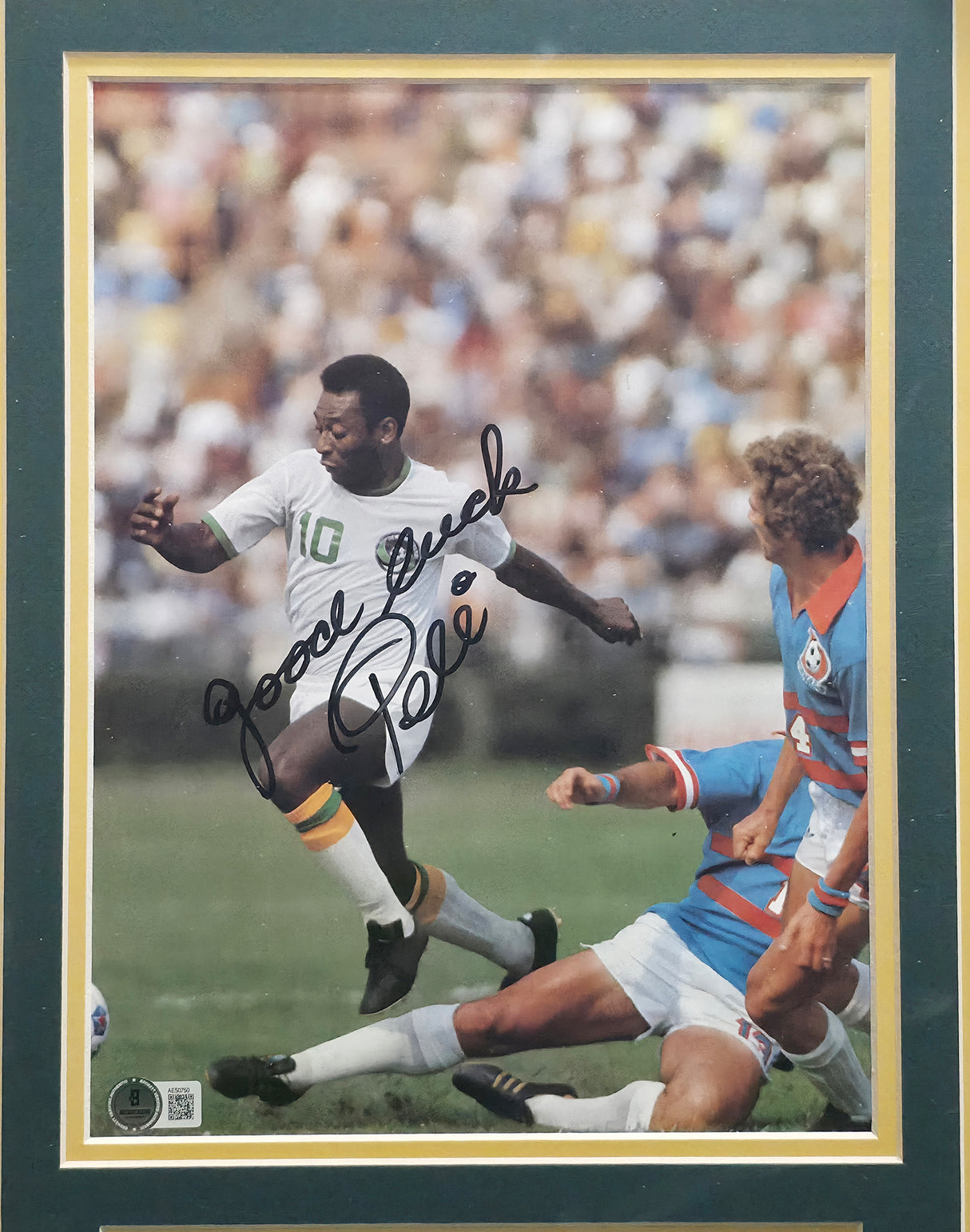 Pele Autographed Framed 9x12 Photo CBD Brazil "Good Luck" Beckett BAS #AE50570