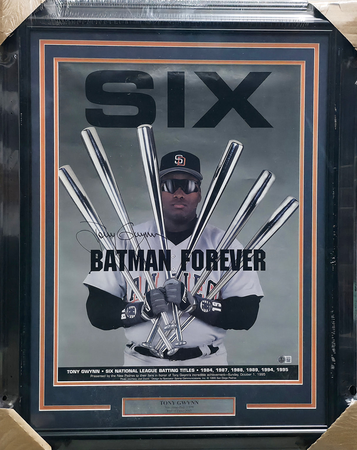Tony Gwynn Autographed Framed 18x24 Batman Forever Poster San Diego Padres Beckett BAS QR #BW06385